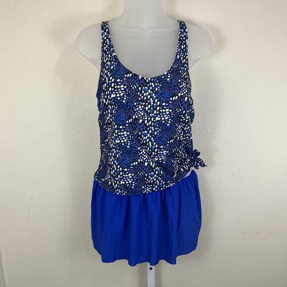 NWT Simply Fit Faux Skirtini One Piece Swimsuit Women’s Size S Small Blue - Picture 1 of 4